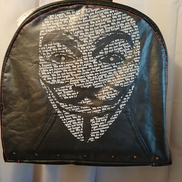 New Repurposed Anonymous Hoodie Backpack Black Bright Pink studded Oversized Bag - Picture 2 of 13